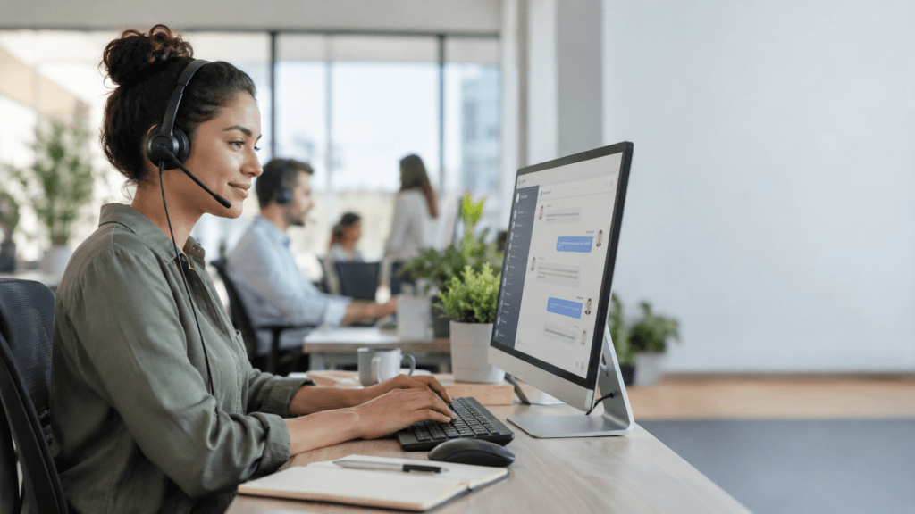 Customer support professional using an AI chatbot