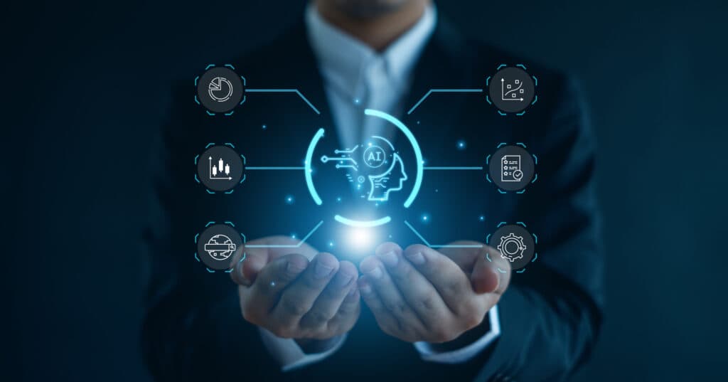 ai technology ai learning artificial intelligence conceptusing command prompt generates something futuristic technology transformation