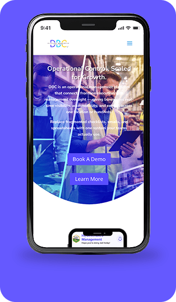 DBC app screen on a purple background