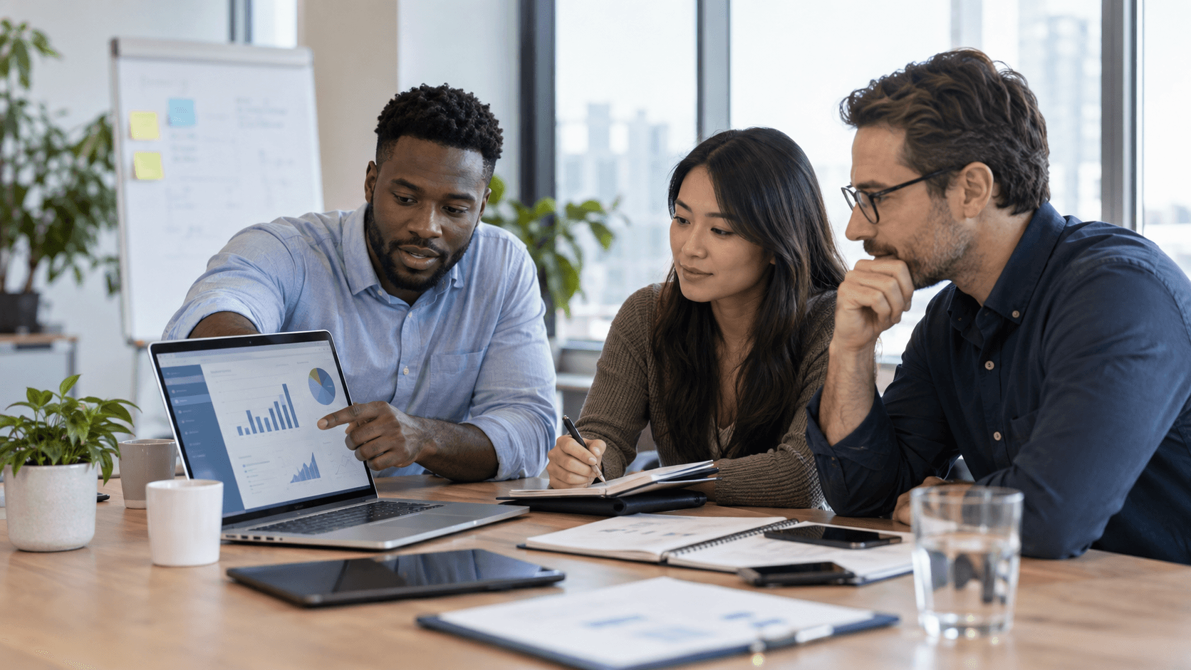 Business team reviewing AI integration for a company application
