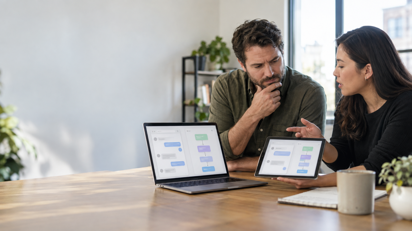 Business team comparing an AI agent and chatbot solution
