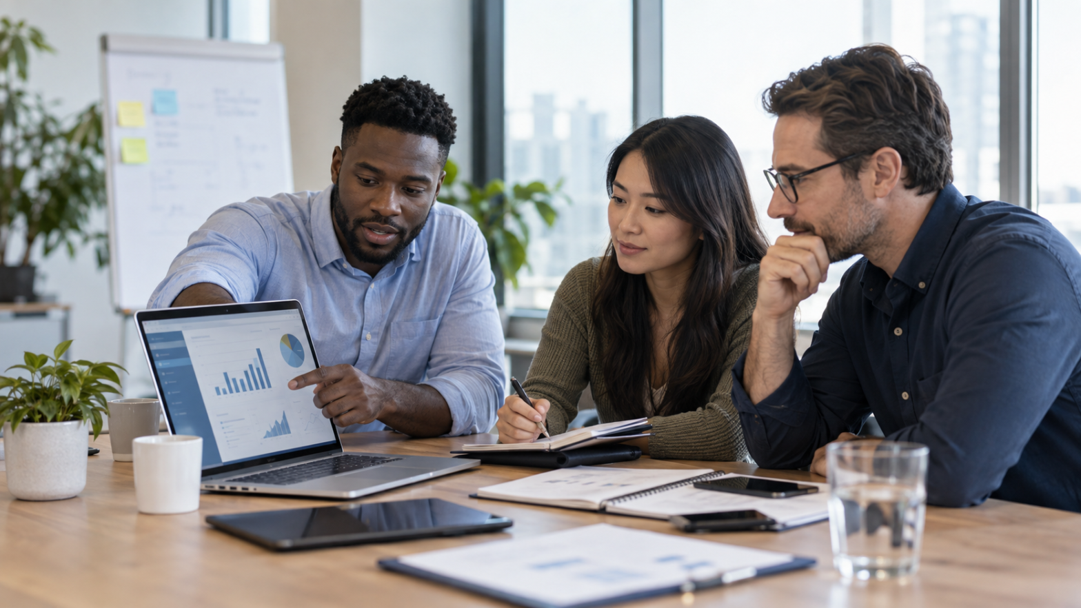 Business team reviewing AI integration for a company application
