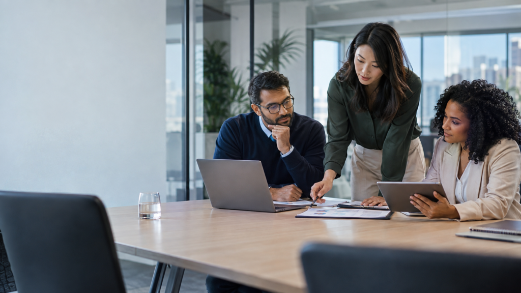 Business team reviewing AI agent governance and security