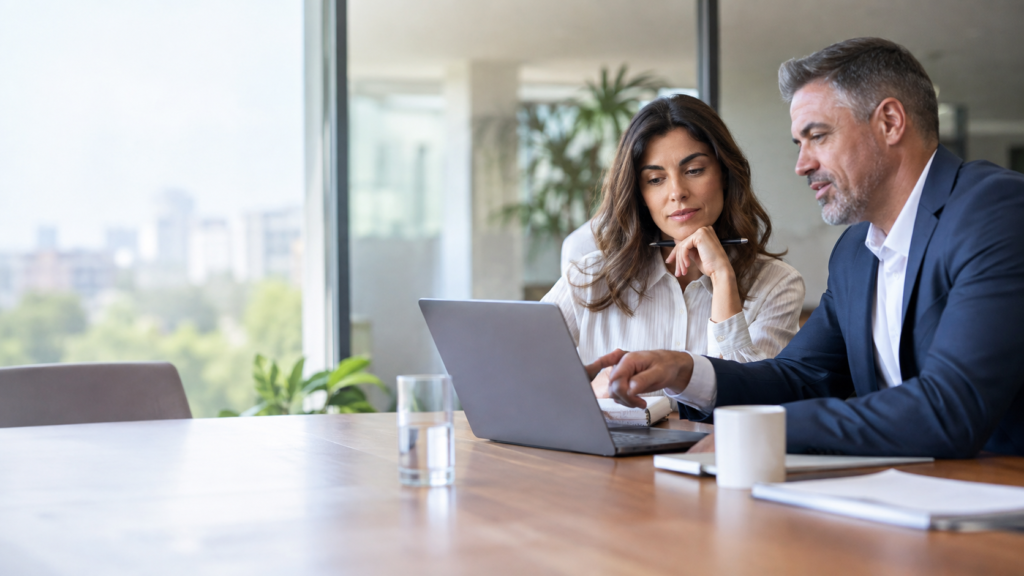 Business team reviewing an AI agent workflow