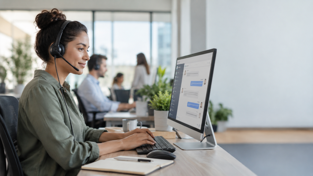 Customer support professional using an AI chatbot